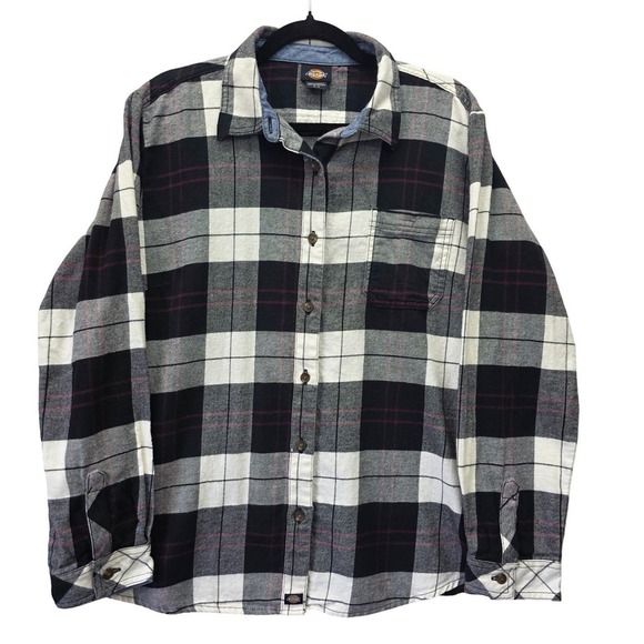 Dickies Tops - Dickies Womens XL Black White Red Plaid Cotton Flannel Button Up Shirt LS